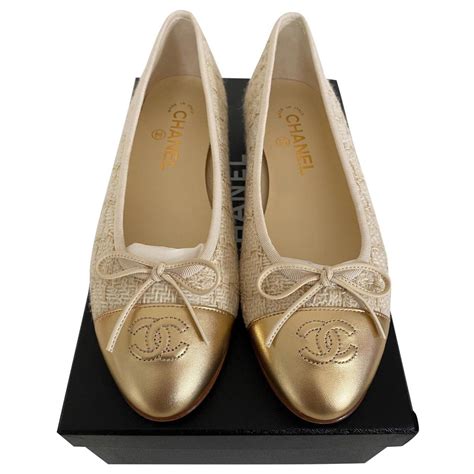 chanel beige flat|Chanel tweed ballet flats.